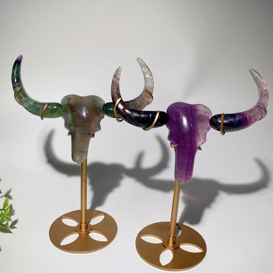 17cm Crystal Three-pieces Bull Head Carvings with Stand Crystal Healing Bulk Wholesale