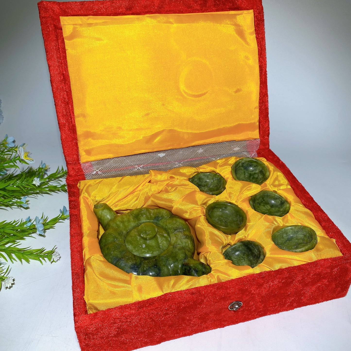 Serpentine Teaware Set Carvings with Giftbox Crystal Healing Bulk Wholesale