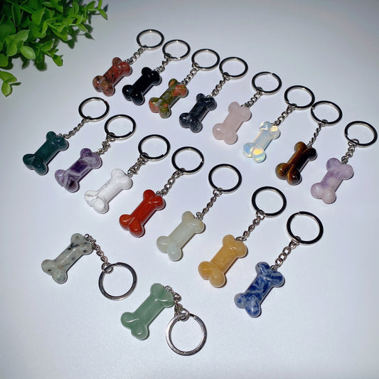 1.4" Mixed Crystal Key Chain with Crystal Bone Decor Crystal Healing Bulk Wholesale