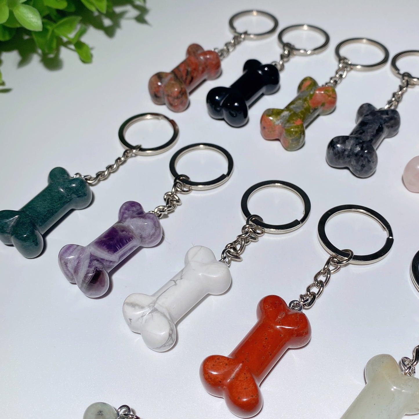 1.4" Mixed Crystal Key Chain with Crystal Bone Decor Crystal Healing Bulk Wholesale
