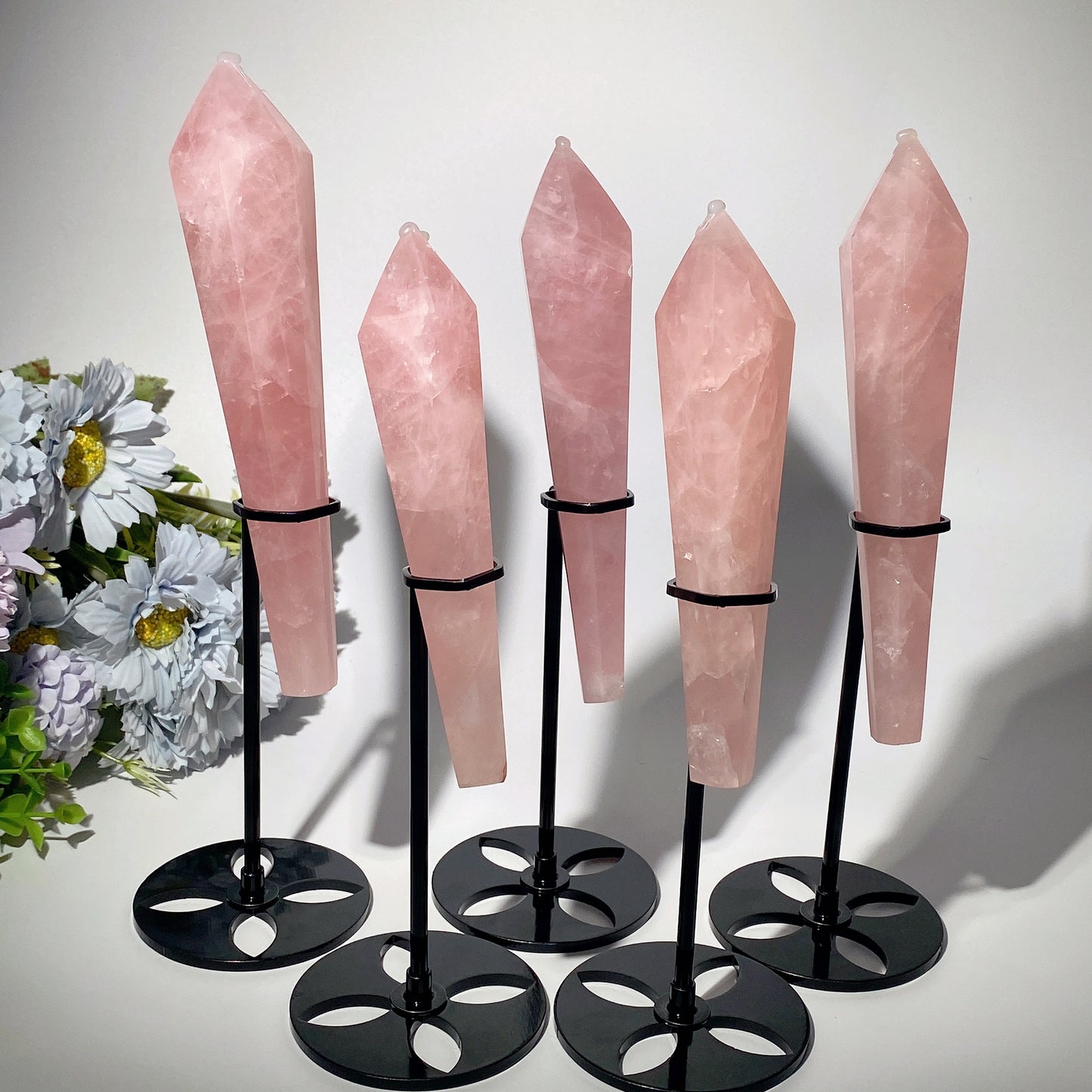 6.0"-8.0" Rose Quartz Wand with Stand Crystal Healing Bulk Wholesale