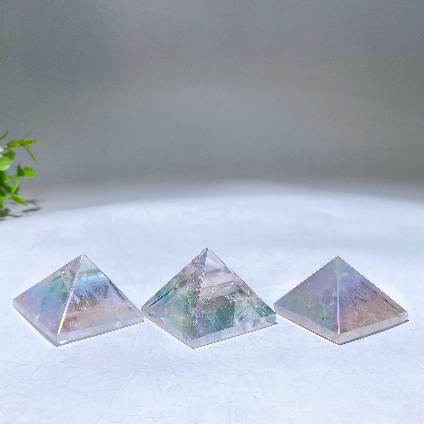 1.3" Aura Clear Quartz Pyramid Carving Wholesale