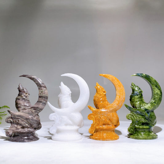 4.5" Natural Crystal Wolf with Moon Carving Wholesale