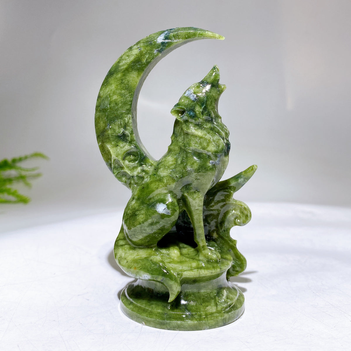 4.5" Natural Crystal Wolf with Moon Carving Wholesale