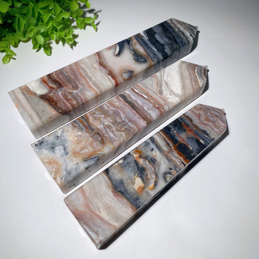 18-25cm Pink Black Crazy Agate Tower Crystal Healing Bulk Wholesale