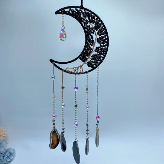 20" Mixed Crystal Life Tree Moon Shape Dreamcatcher Suncatcher Crystal Healing Bulk Wholesale