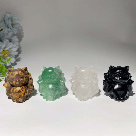 1.7" Mixed Crystal Nine-tails Fox Carving Crystal Healing Bulk Wholesale