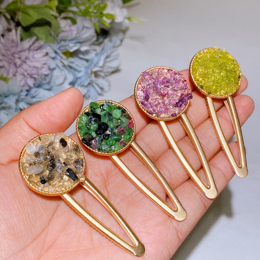 Crystal Chips Round Moon Star Heart Shape Hairpin Crystal Healing Bulk Wholesale