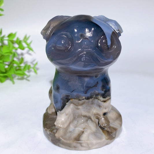 3.8" UV Reactive Volcanic Agate Pug Dog Carvings Crystal Healing Bulk Wholesale