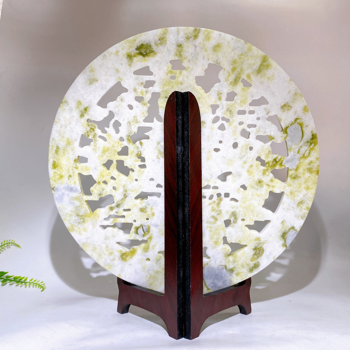 30cm Large Natrual Serpentine Hollowed Dragon Round Plate Carving with Stand Wholesale New Arrival