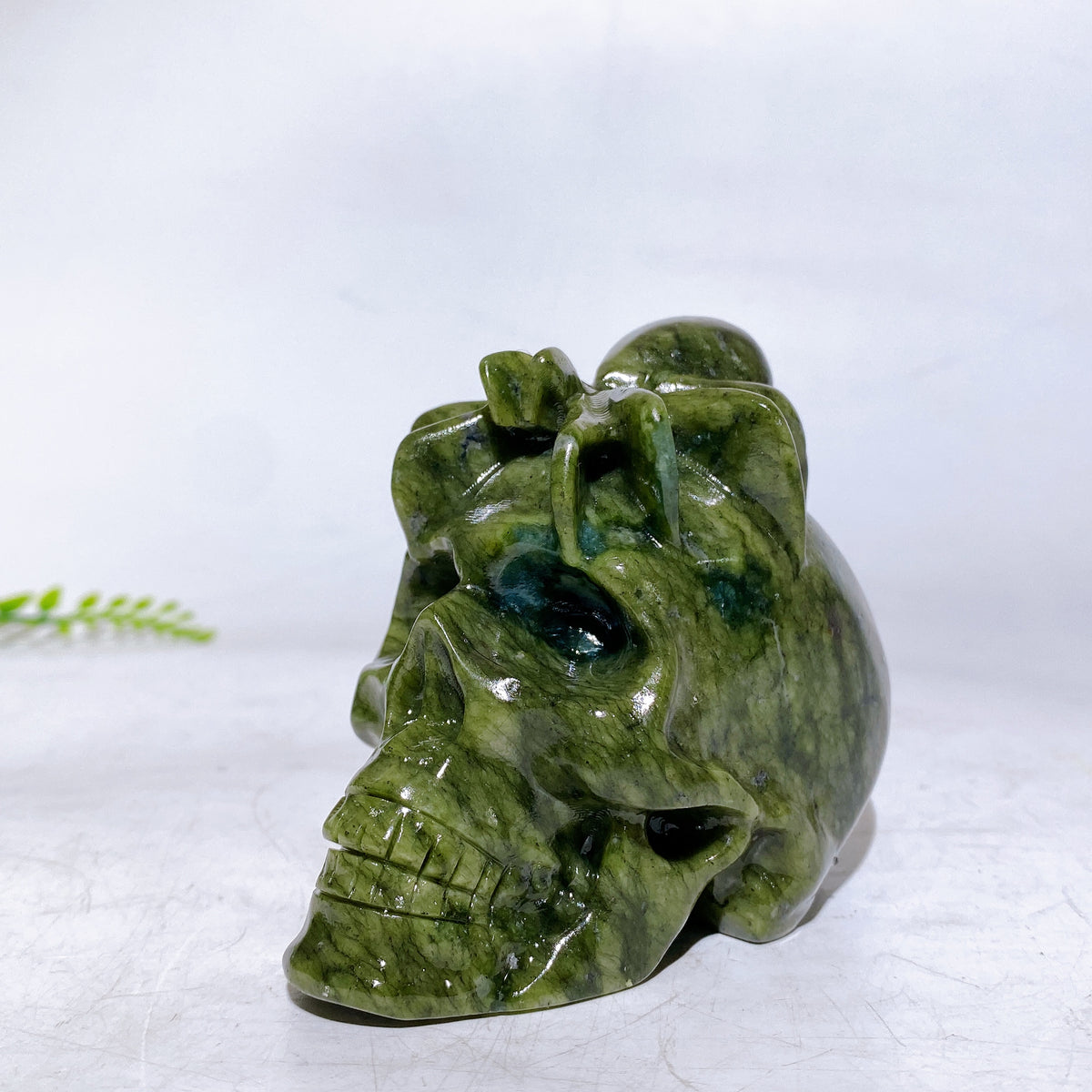 3.1" Yooperlite Serpentine Spider on Skull Carving for Halloween Wholesale New Arrival