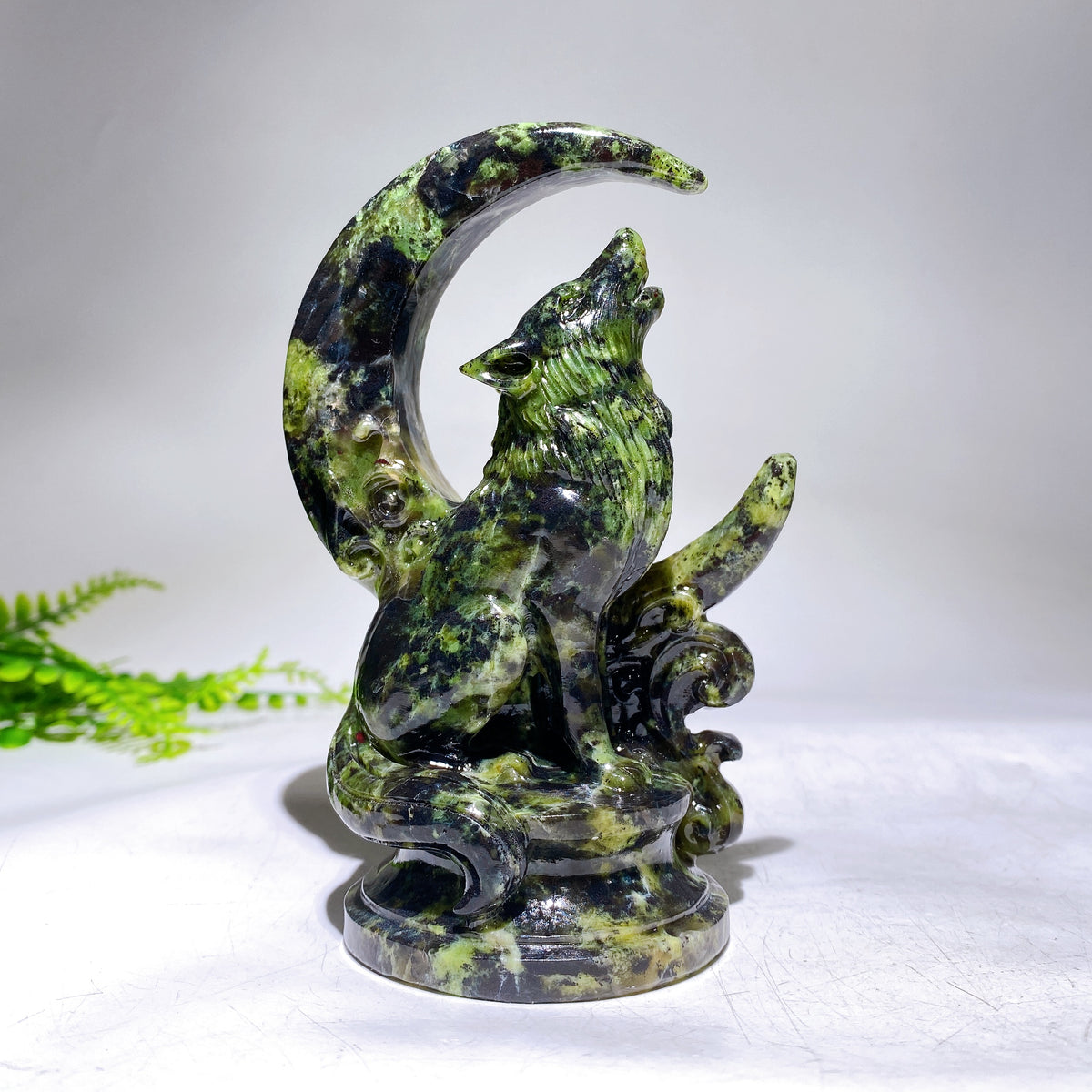 5.1" Natural Crsytal Wolf Moon Carving Wholesale New Arrival