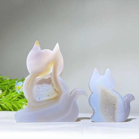 1.9"-3.0" Druzy Agate Cat Carving Slab Crystal Healing Bulk Wholesale