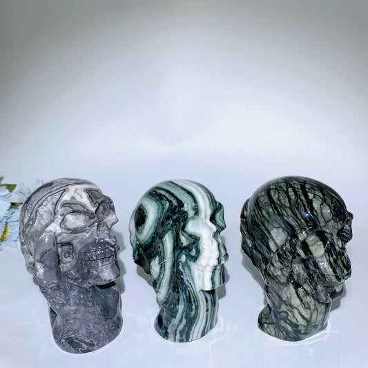 5.2" Jade Picasso Stone Ghost Hand Skull Carvings Crystal Healing Bulk Wholesale