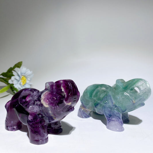 4.2" Greem Purple Yellow Fluorite Elephant Carvings Crystal Healing Bulk Wholesale