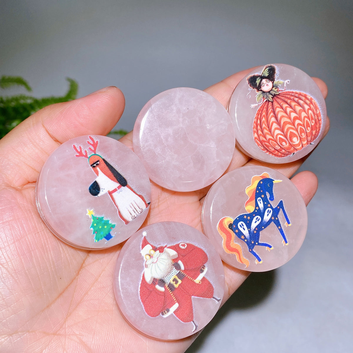 4cm Rose Quartz Phone Holder with Various Pattern Decor 5pcs Wholesale