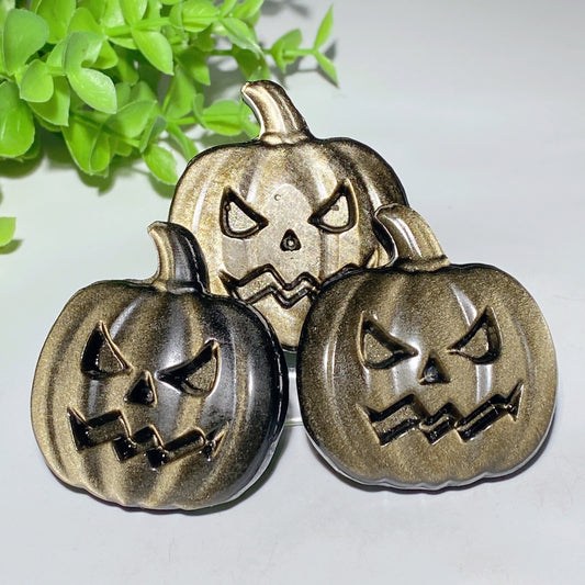 2.0" Golden Obsidian Pumpkin Carvings for Halloween Crystal Healing Bulk Wholesale