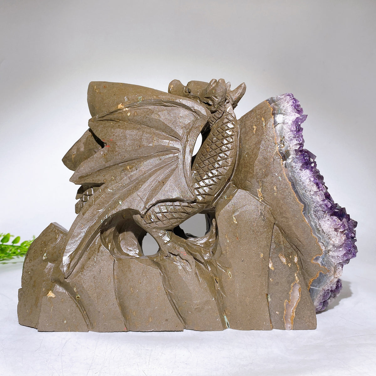 25cm Amethyst Cluster Dragon Egg with Dragon Carving Wholesale New Arrival