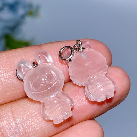 925 Silver Rose Quartz Labubu Pendant Crystal Healing Bulk Wholesale