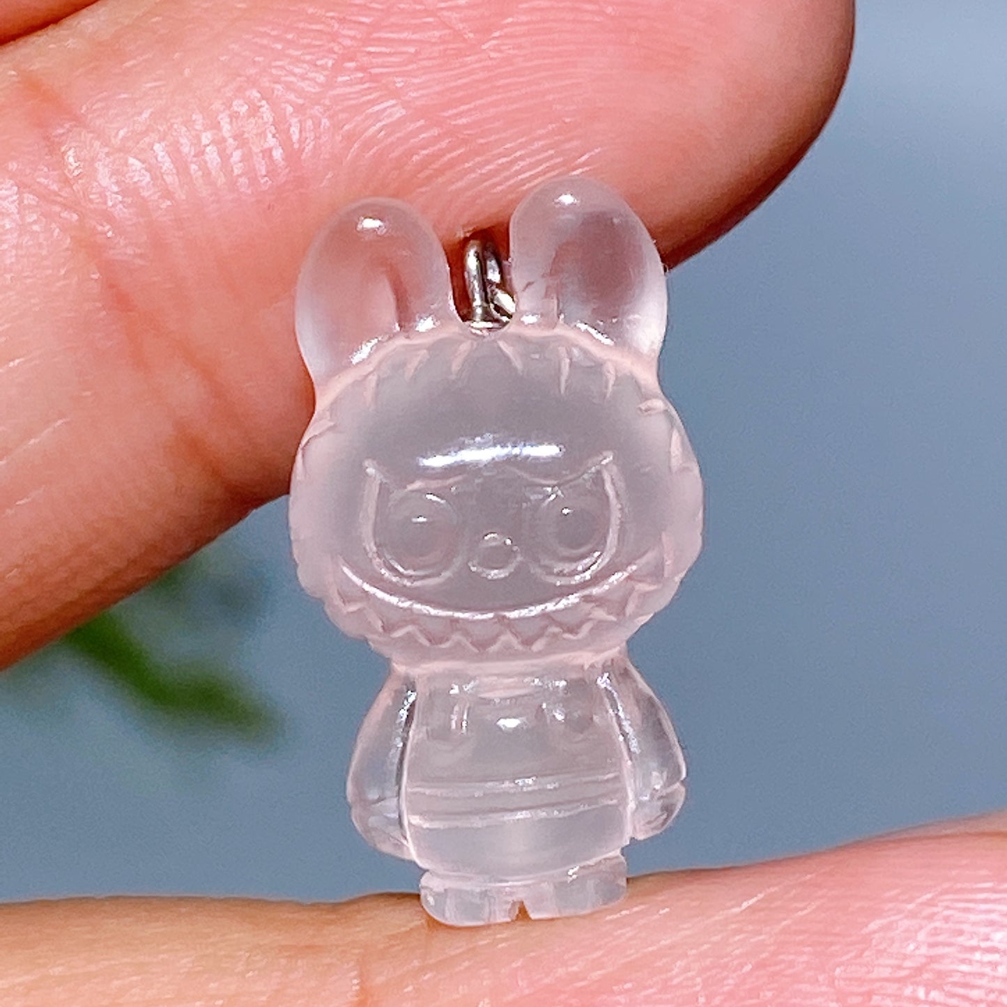 925 Silver Rose Quartz Labubu Pendant Crystal Healing Bulk Wholesale