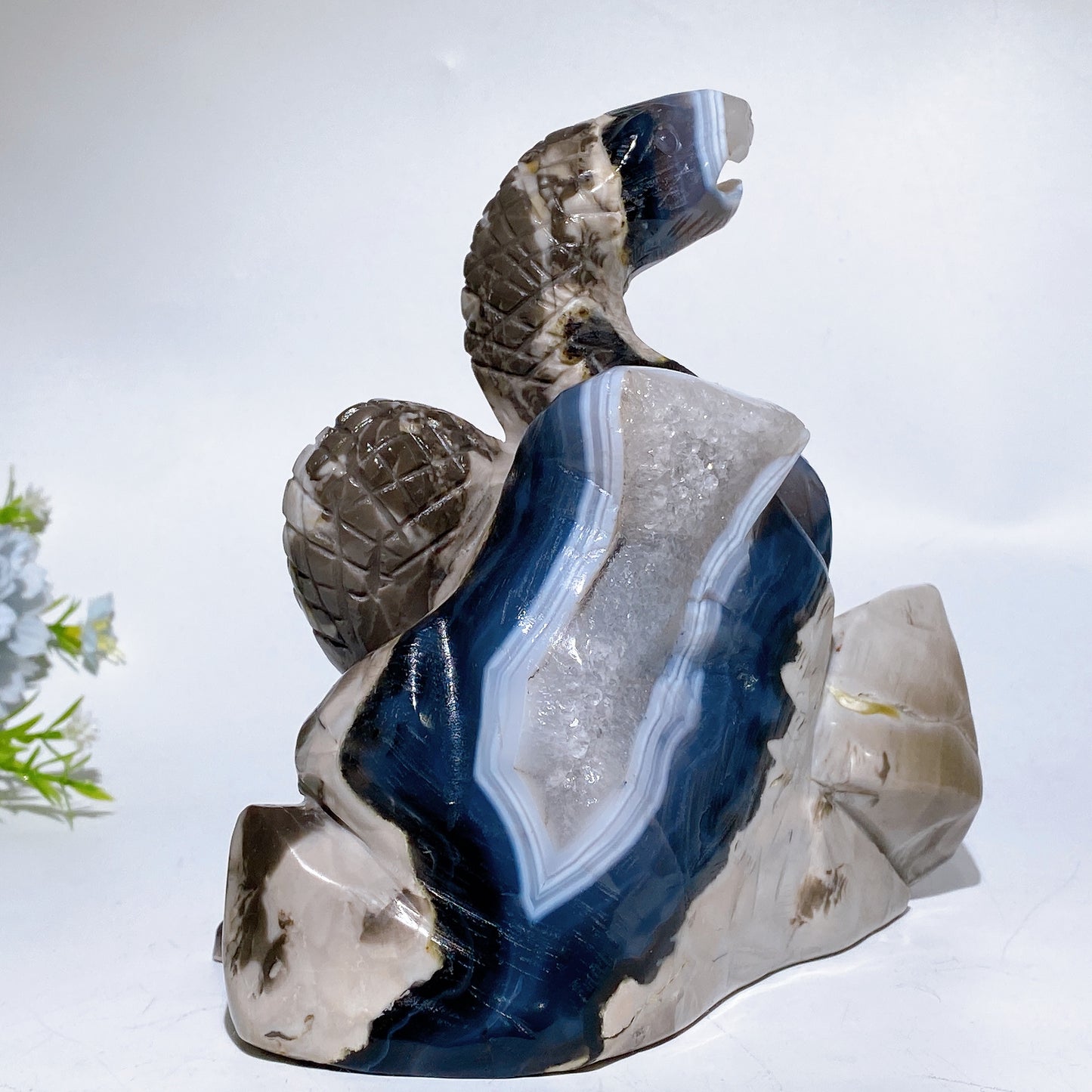 16cm Large Uniqu UV Reactive Volcanic Agate Snake Carving Crystal Healing Bulk Wholesale