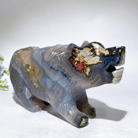 22cm Large Unique Druzy Volcanic Agate Bear Carving Crystal Healing Bulk Wholesale