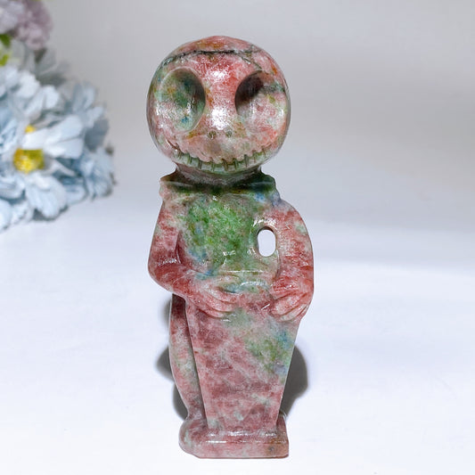 4.0" Red Marble Ruby In Kyanite Jack Skellington Sally Carving Crystal Healing Bulk Wholesale