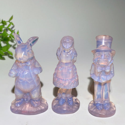 2.3"-3.0" Pink Opalite Alice In Wonderland Series Cartoon Charactor Carvings Crystal Healing Bulk Wholesale
