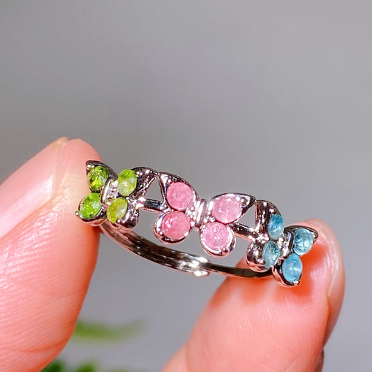 925 Silver Rainbow Tourmaline Butterfly Adjutable Ring Wholesale New Arrival
