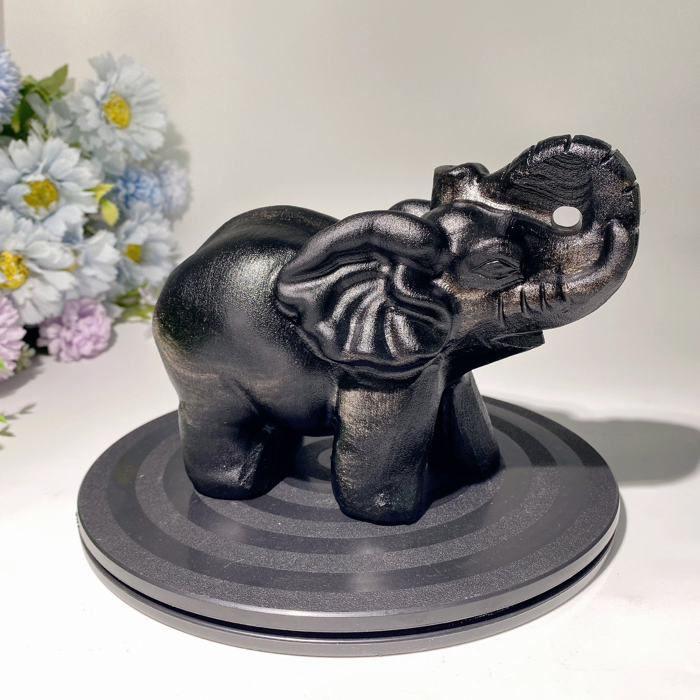 6.1" Large Dull Polished Obsidian Elephant Carvings Crystal Healing Bulk Wholesale