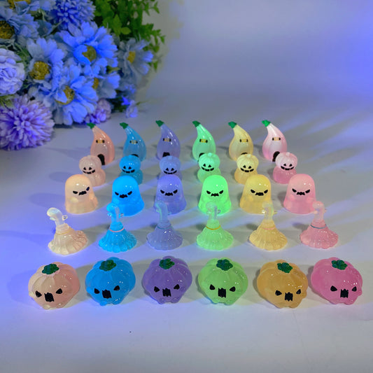 25-35mm Mini Luminous Pumpkin Ghost Broom Carvings for Halloween Crystal Healing Bulk Wholesale