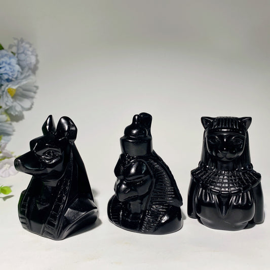 3.0"-4.7" Black Obsidian Egypt Carvings Crystal Healing Bulk Wholesale