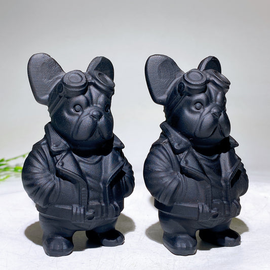 3.9" Black Obsidian Dog Carving Wholesale