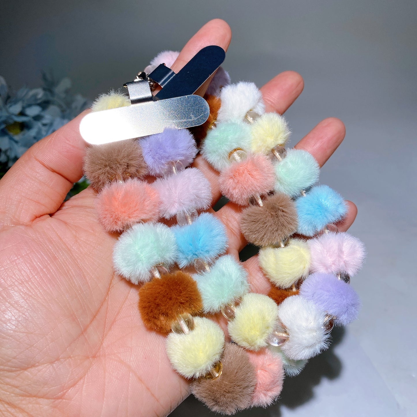 15cm Crystal with Colorful Pompon Phone Hanging Ornament Crystal Healing Bulk Wholesale