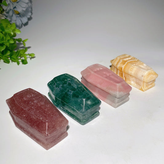 3.0" Mixed Crystal Coffins Carvings for Halloween Crystal Healing Bulk Wholesale