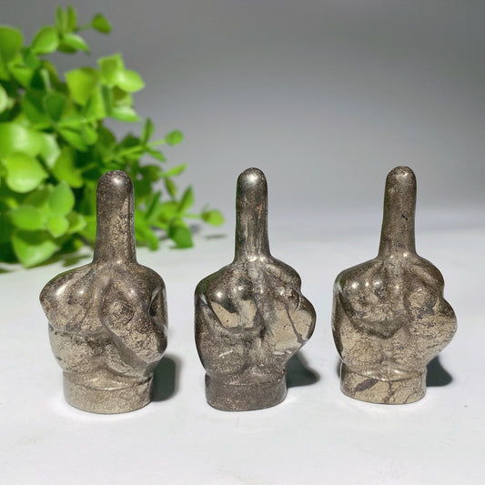1.9" Pyrite Middle Finnger Gesture Carvings Crystal Healing Bulk Wholesale