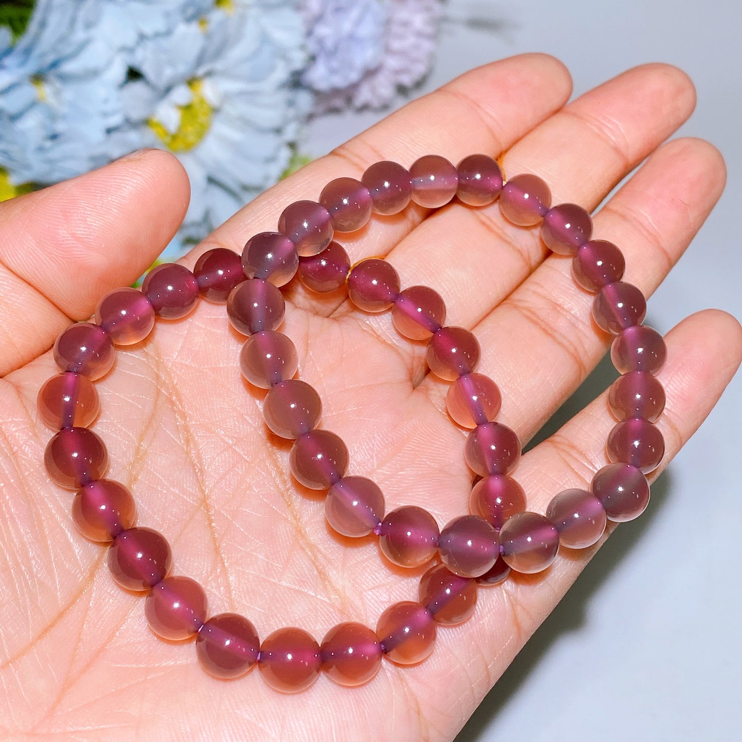 8mm Smoky Purple Chalcedony Bracelet Crystal Healing Bulk Wholesale