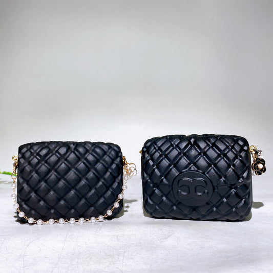 3.1" Black Obsidian Bag Carving with Bag Chain Wholesale