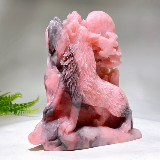 21cm Large Unique Pink Opal Wolf Carving Wholesale