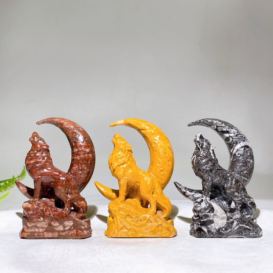 4.1" Crystal Wolf with Moon Carving Wholesale