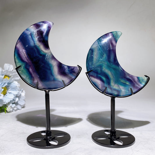 Rainbow Fluorite Moon Carving with Stand Crystal Healing Bulk Wholesale