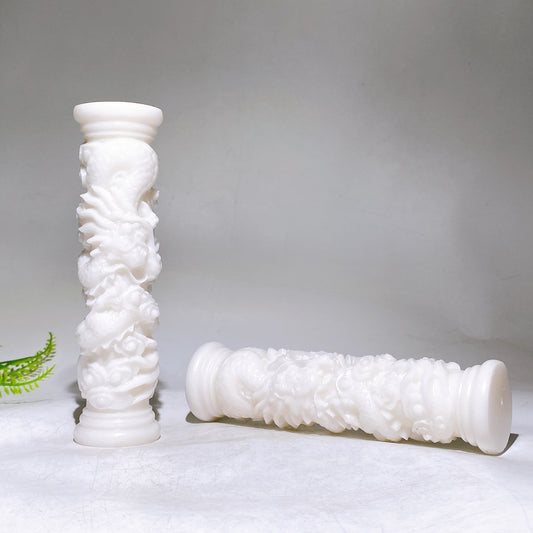 White Jade Pillar with Dragon Relievo Carving Wholesale