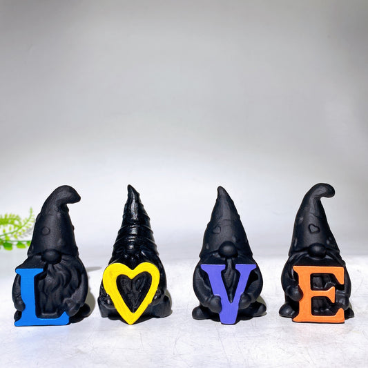 2.8" Black Obsidian Dwarf with 'LOVE' Letter Carving Wholesale