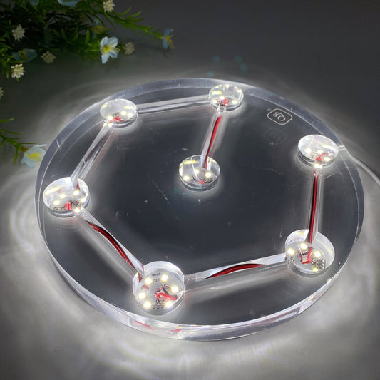 15-20cm Resin Transparent Round Plate Lamp Stand with USB Crystal Healing Bulk Wholesale
