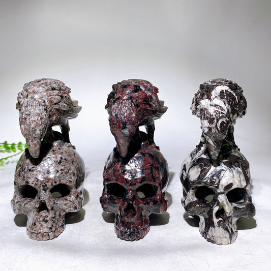 5.2" Natural Crystal Skull Raven Carving for Halloween Wholesale