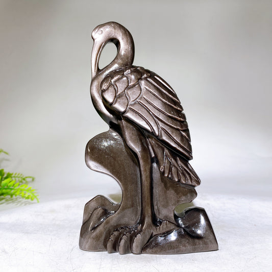 16cm Silver Obsidian Flamingo Carving Wholesale