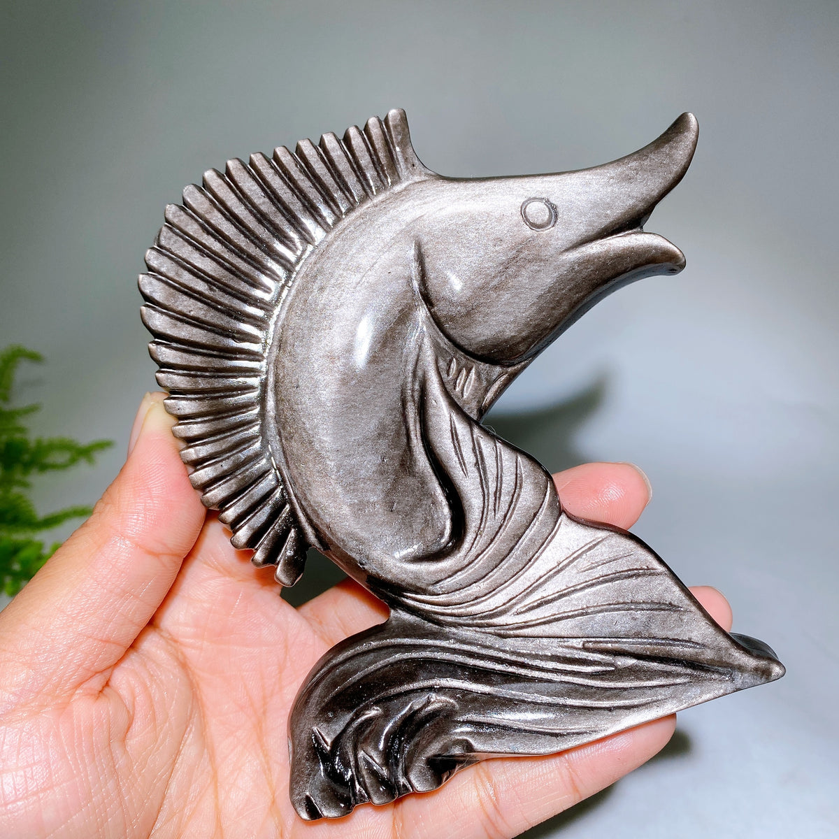 12cm Silver Obsidian Fish Carving Wholesale
