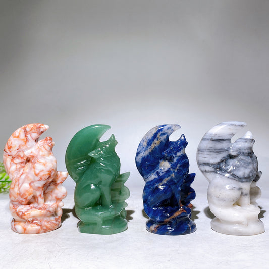 3.2" Natural Crystal Wolf Moon Carving Wholesale
