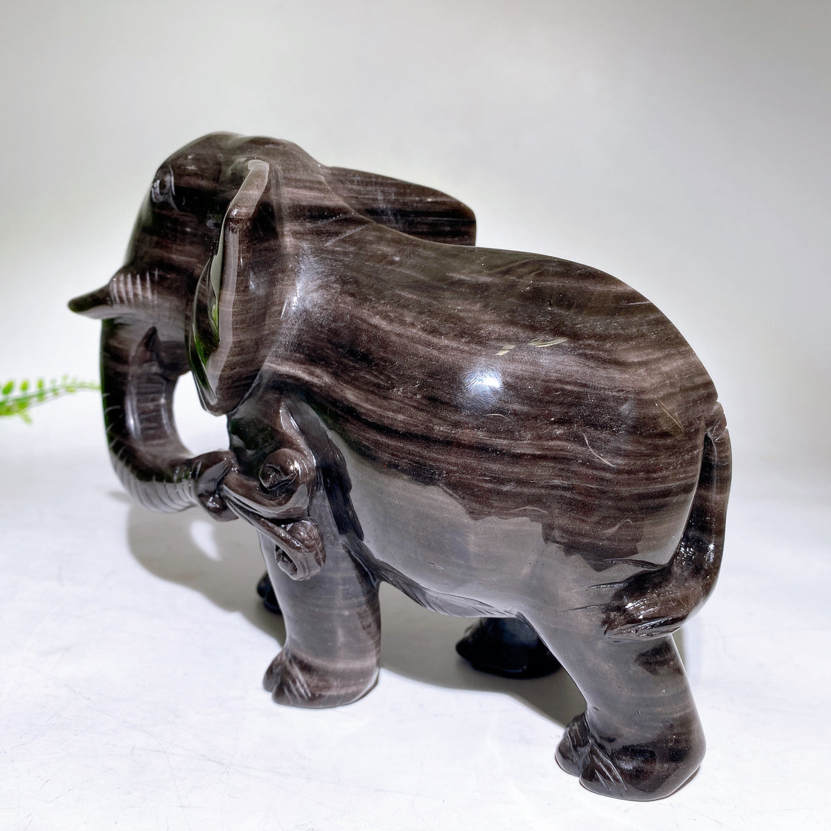 18cm Unique Silver Obsidian Elephant Carving Wholesale