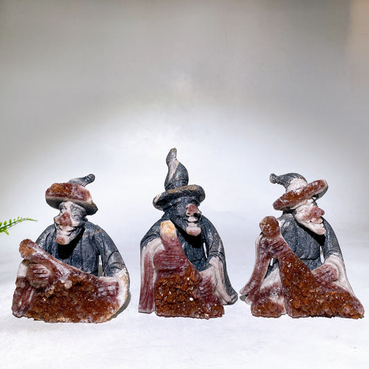 13-18cm Unique Amethyst Cluster Wizard with Broom Carving Wholesale